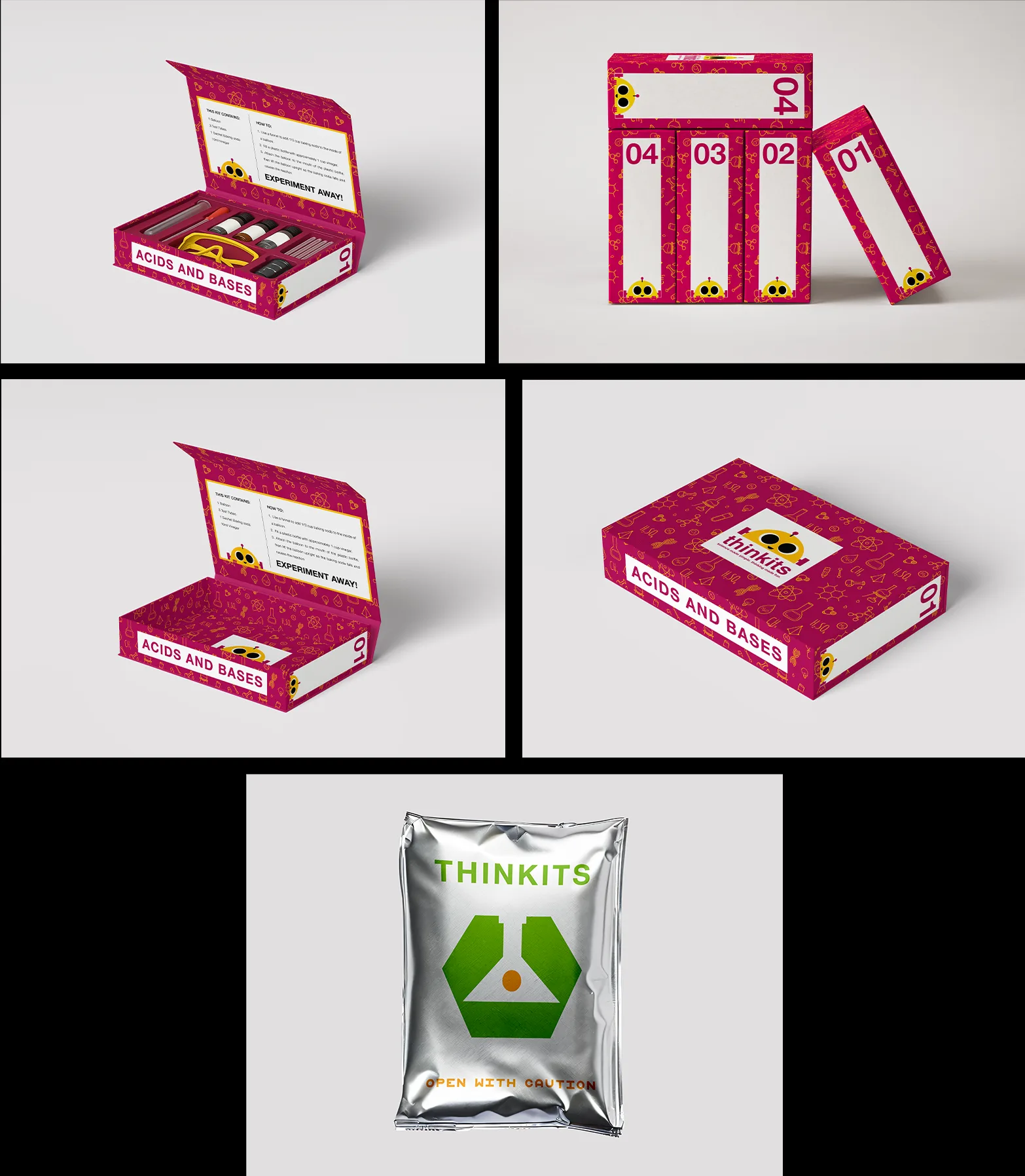 Thinkits science-kit packaging design mockups