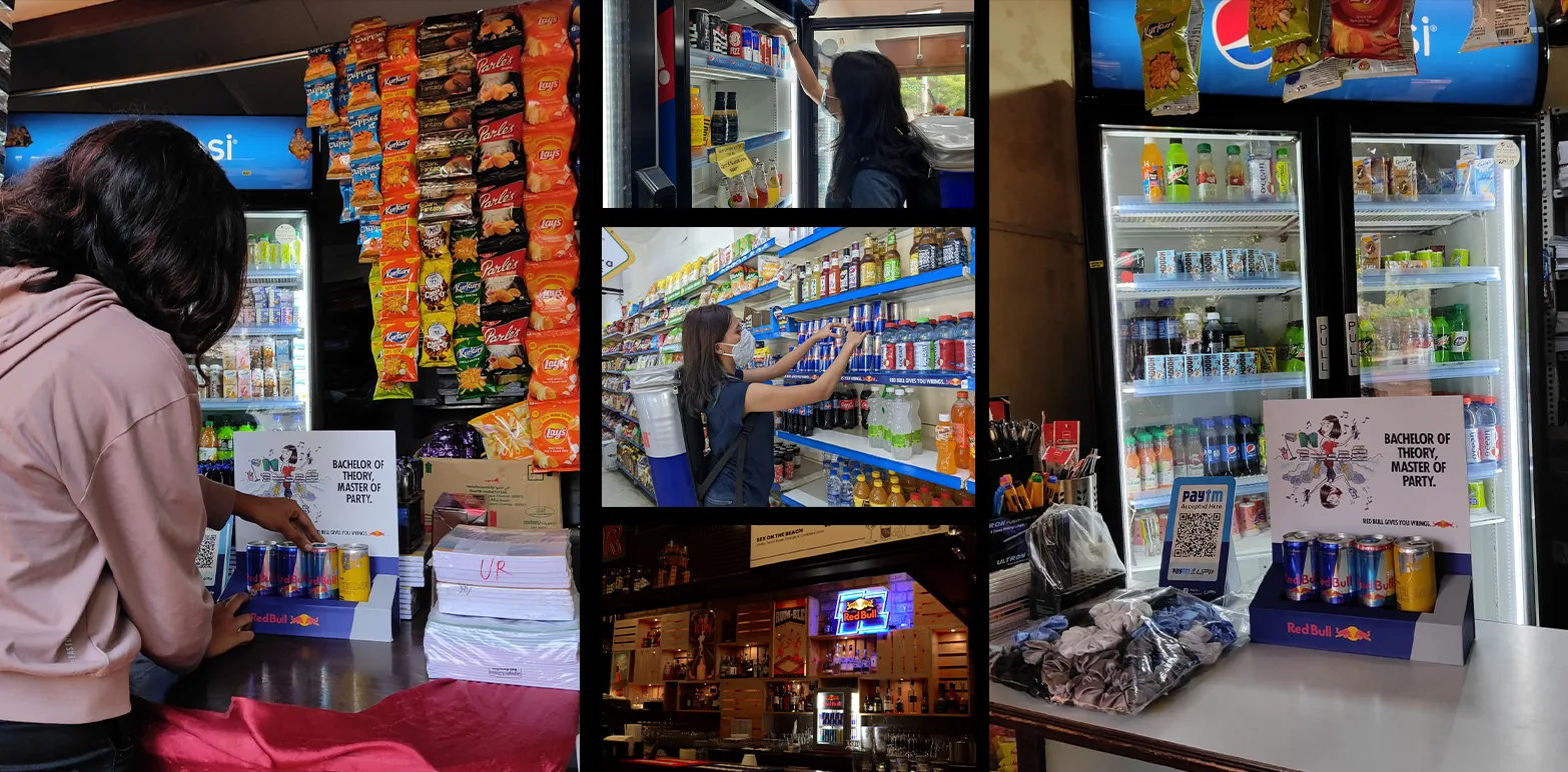 Branded refrigerators and point-of-sale displays inside stores
